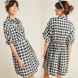 Anthropologie PORRIDGE Dinah Gingham Shirtdress Size S Black & White Western NWT